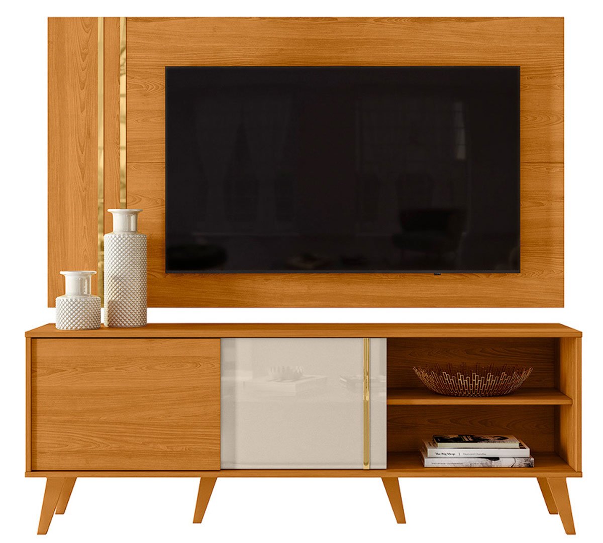 Bancada com Painel para Tv até 65 Polegadas Ares Cinamomo/Off White