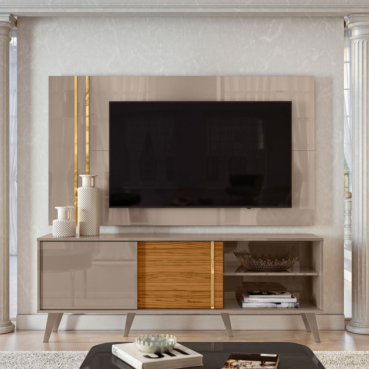 Bancada com Painel para Tv até 65 Polegadas Ares Fendi/Naturale