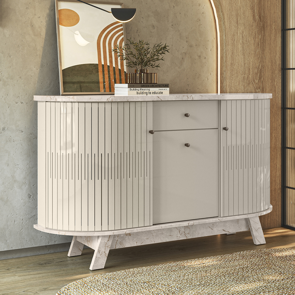 Buffet Aparador 3 Portas 136 cm Monza Calacata Off White MADETEC