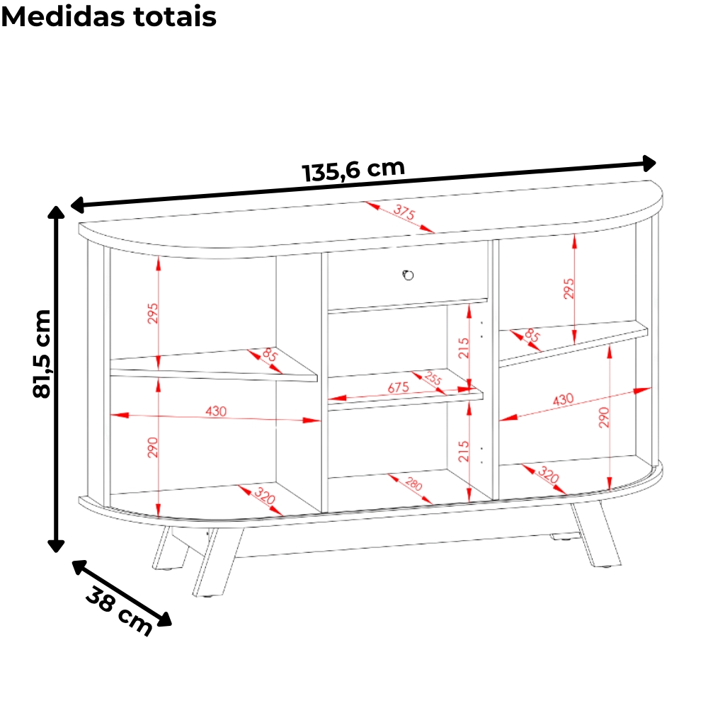 Buffet Aparador 3 Portas 136 cm Monza Cinamomo Off White Madetec