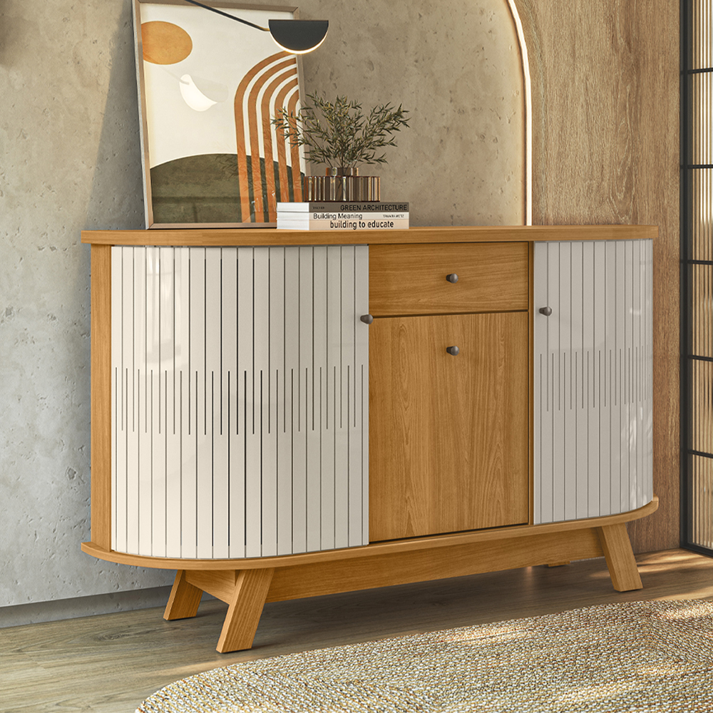 Buffet Aparador 3 Portas 136 cm Monza Cinamomo Off White Madetec