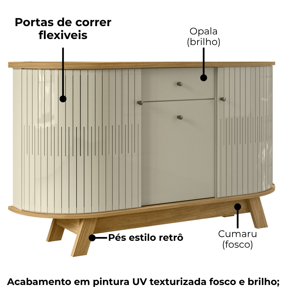 Buffet Aparador 3 Portas 136 cm Monza Cumaru Opala MADETEC