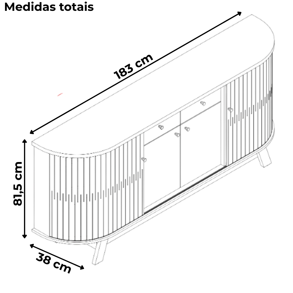 Buffet Aparador 4 Portas 183 cm Monaco Calacata Off White MADETEC