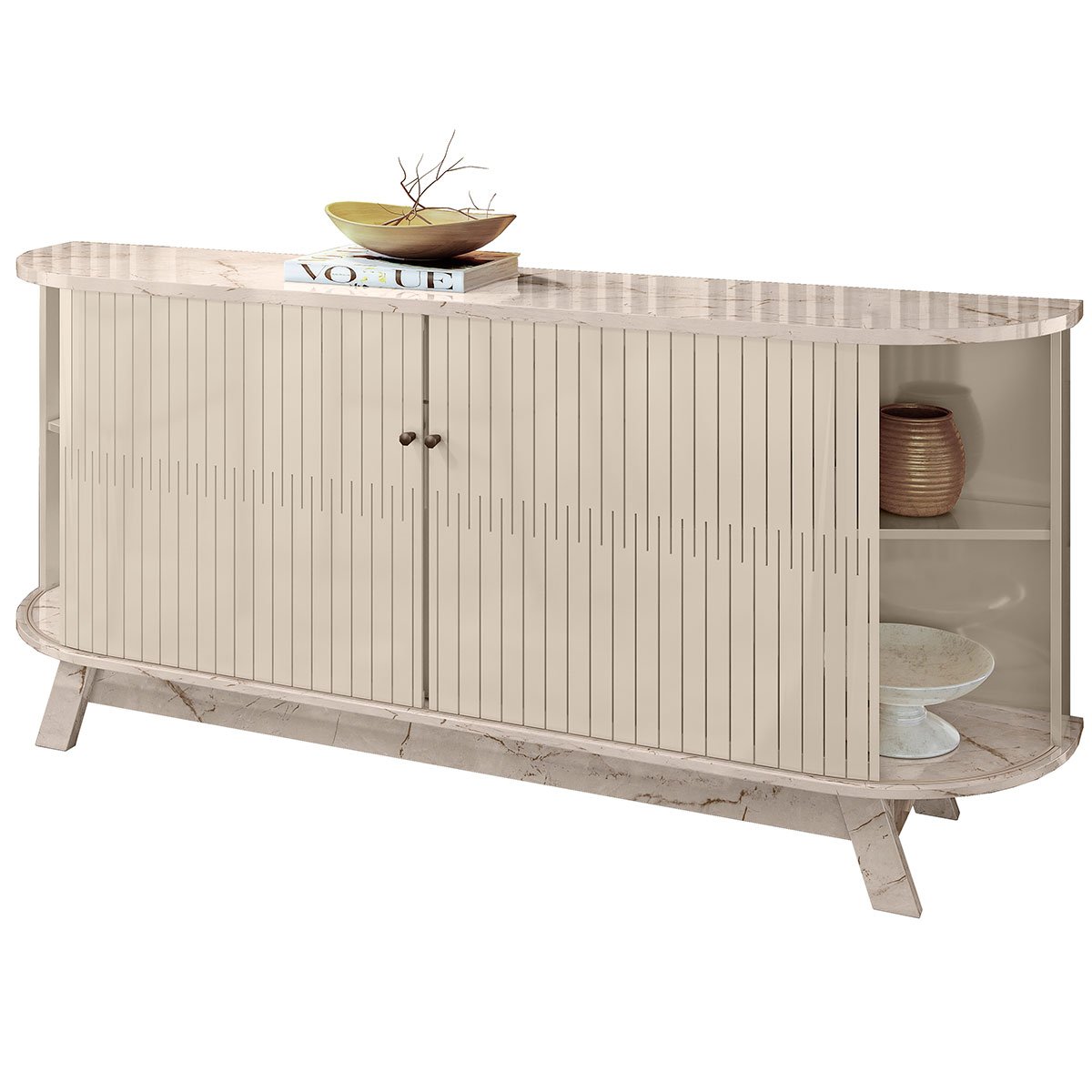 Buffet Aparador 4 Portas e 2 Gavetas 100% MDP Mônica Calacata/Off White