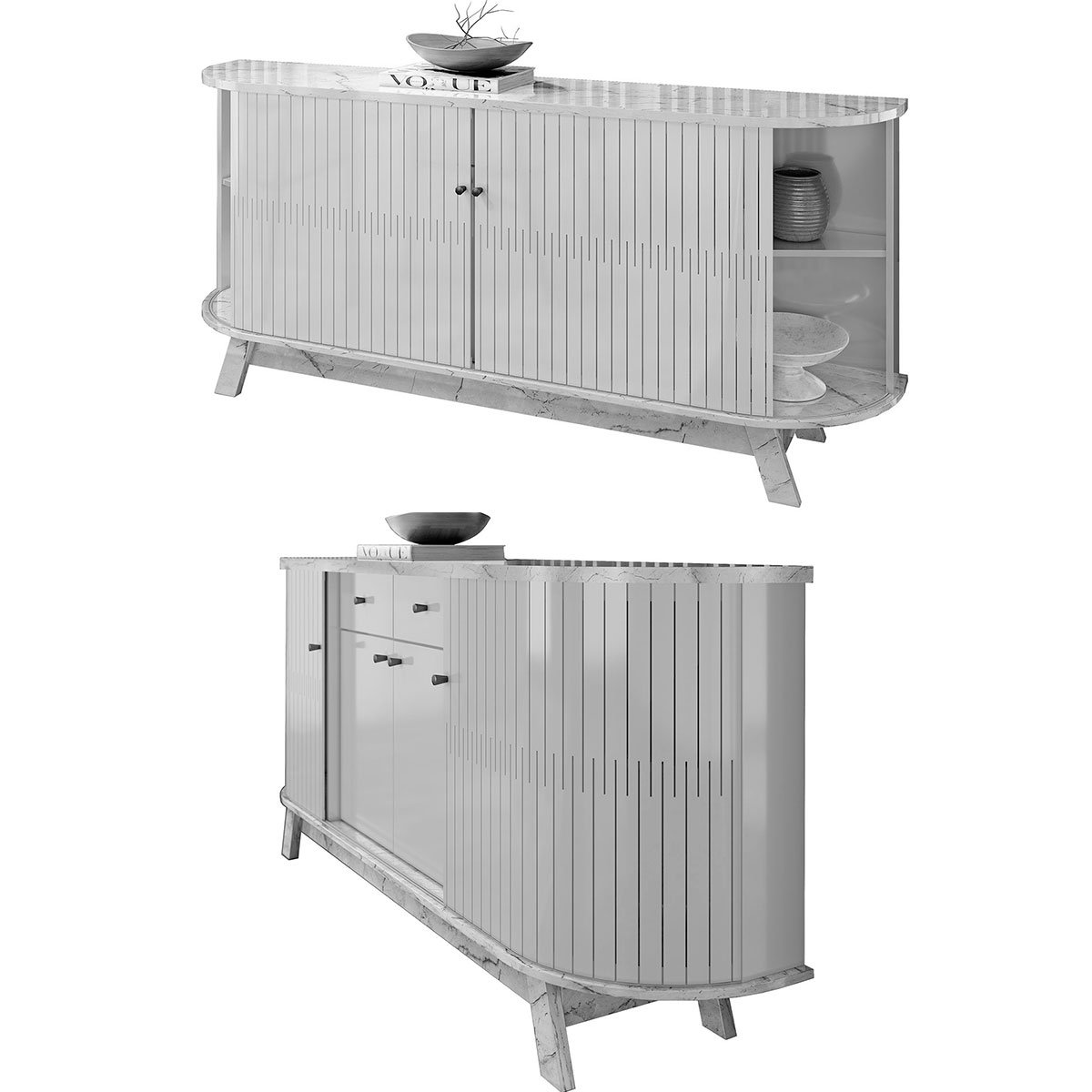 Buffet Aparador 4 Portas e 2 Gavetas 100% MDP Mônica Calacata/Off White