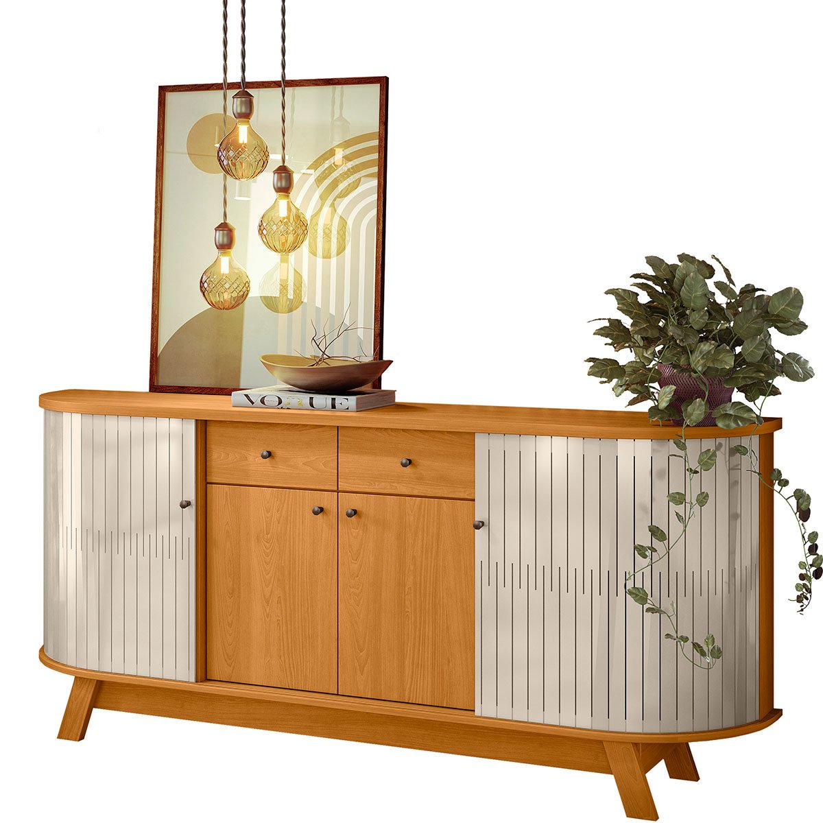 Buffet Aparador 4 Portas e 2 Gavetas 100% MDP Mônica Cinamomo/Off White