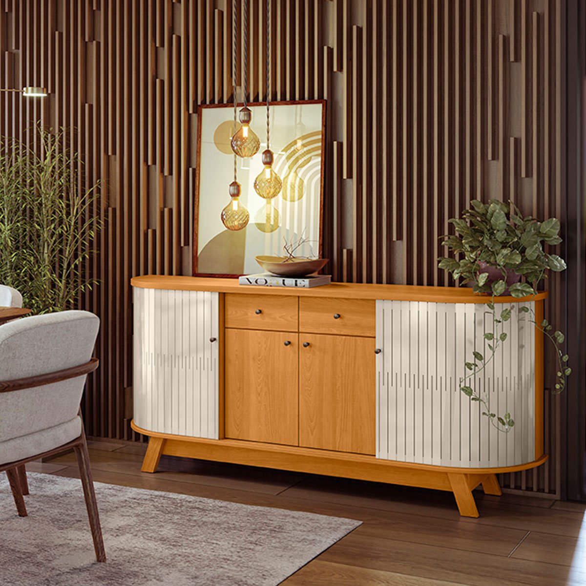 Buffet Aparador 4 Portas e 2 Gavetas 100% MDP Mônica Cinamomo/Off White