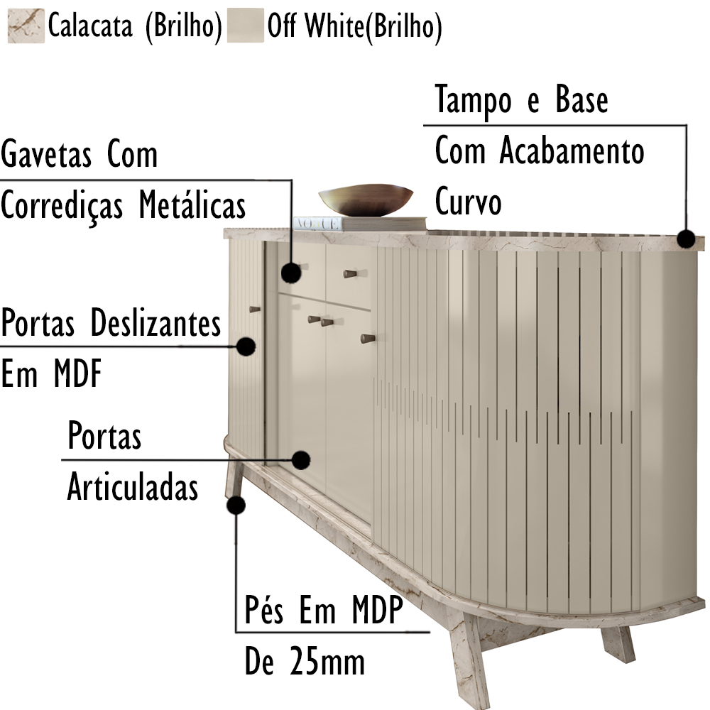 Buffet Aparador E Mesa De Centro Para Sala Estimon Calacata Off White MDT