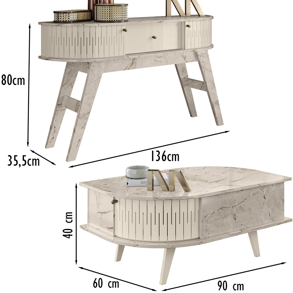 Buffet Aparador E Mesa De Centro Para Sala Estimon Calacata Off White MDT