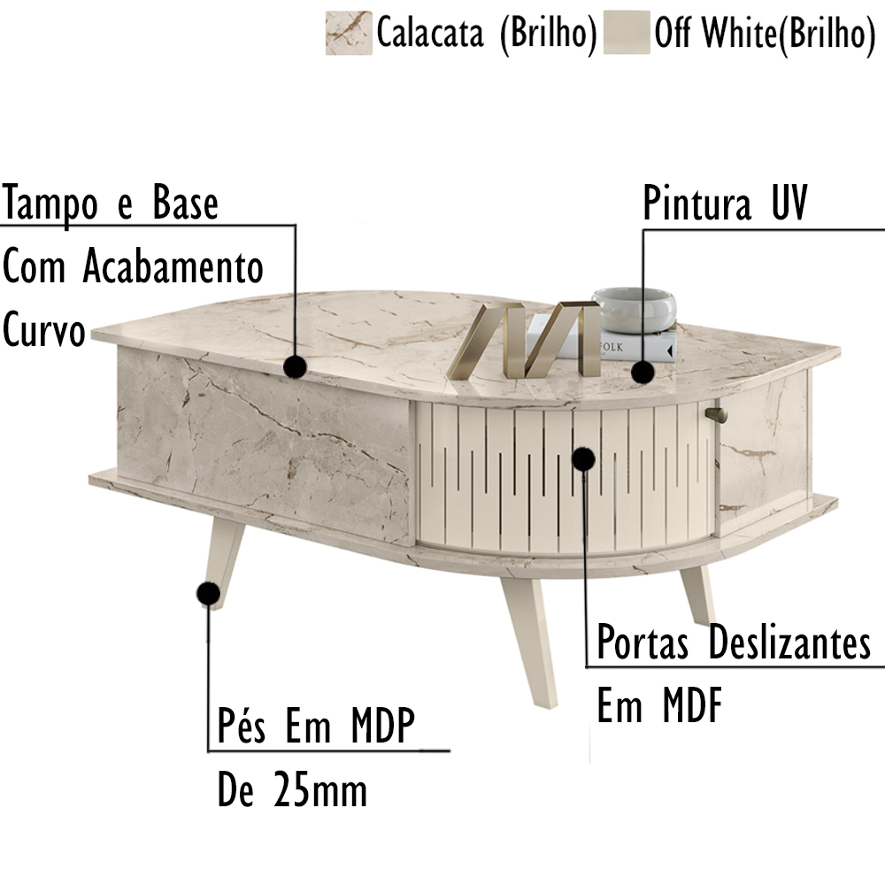 Buffet Aparador E Mesa De Centro Para Sala Estimon Calacata Off White MDT
