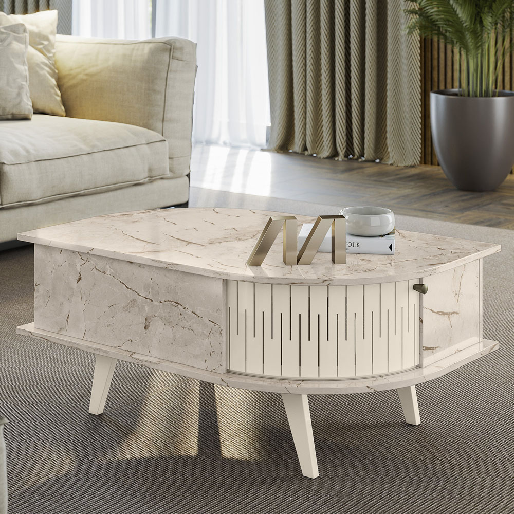 Conjunto Aparador Estoril com Mesa de Centro Indianápolis Calacata/Off White Madetec