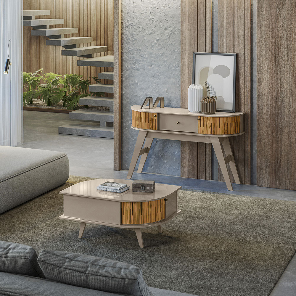 Conjunto Aparador Estoril com Mesa de Centro Indianápolis Fendi/Naturale Madetec