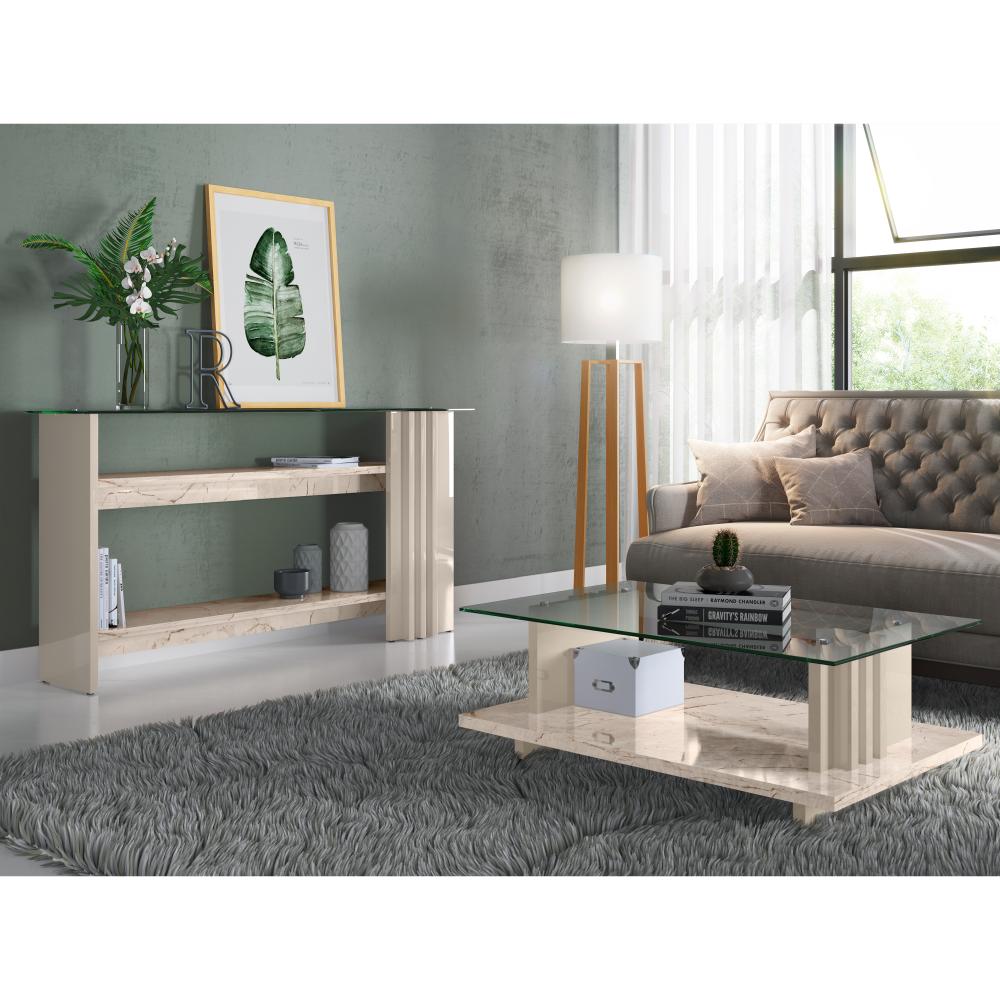 Conjunto Bancada e Mesa de Centro Darshan Calacata Off-White