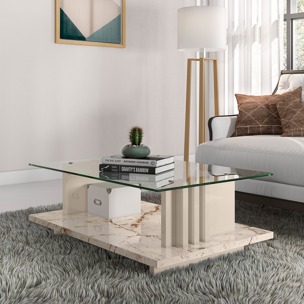 Conjunto Home Theater e Mesa de Centro Wayne Calacata Off-White