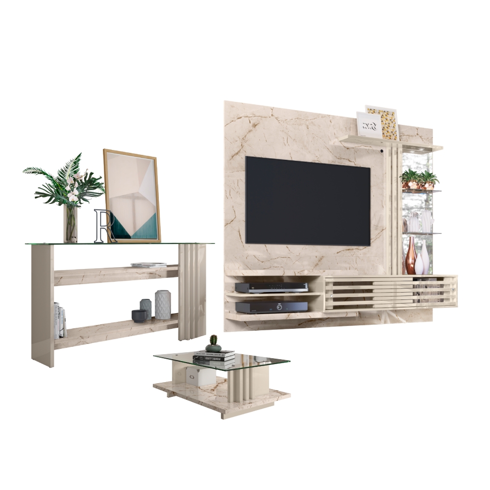 Conjunto para Sala de Estar Completo Wayne Calacata Off-White