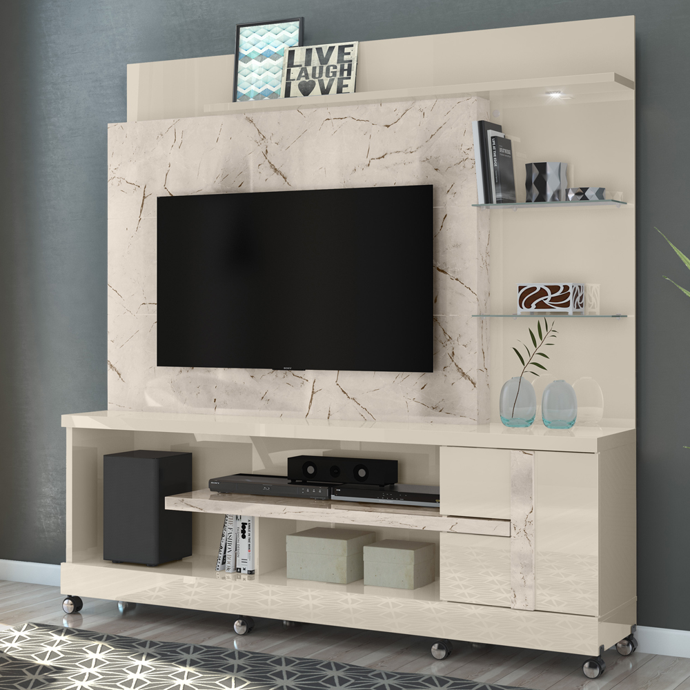 Estante Home Para TV 55 Pol Com Rodizios 9411 Calacata Off White MDT