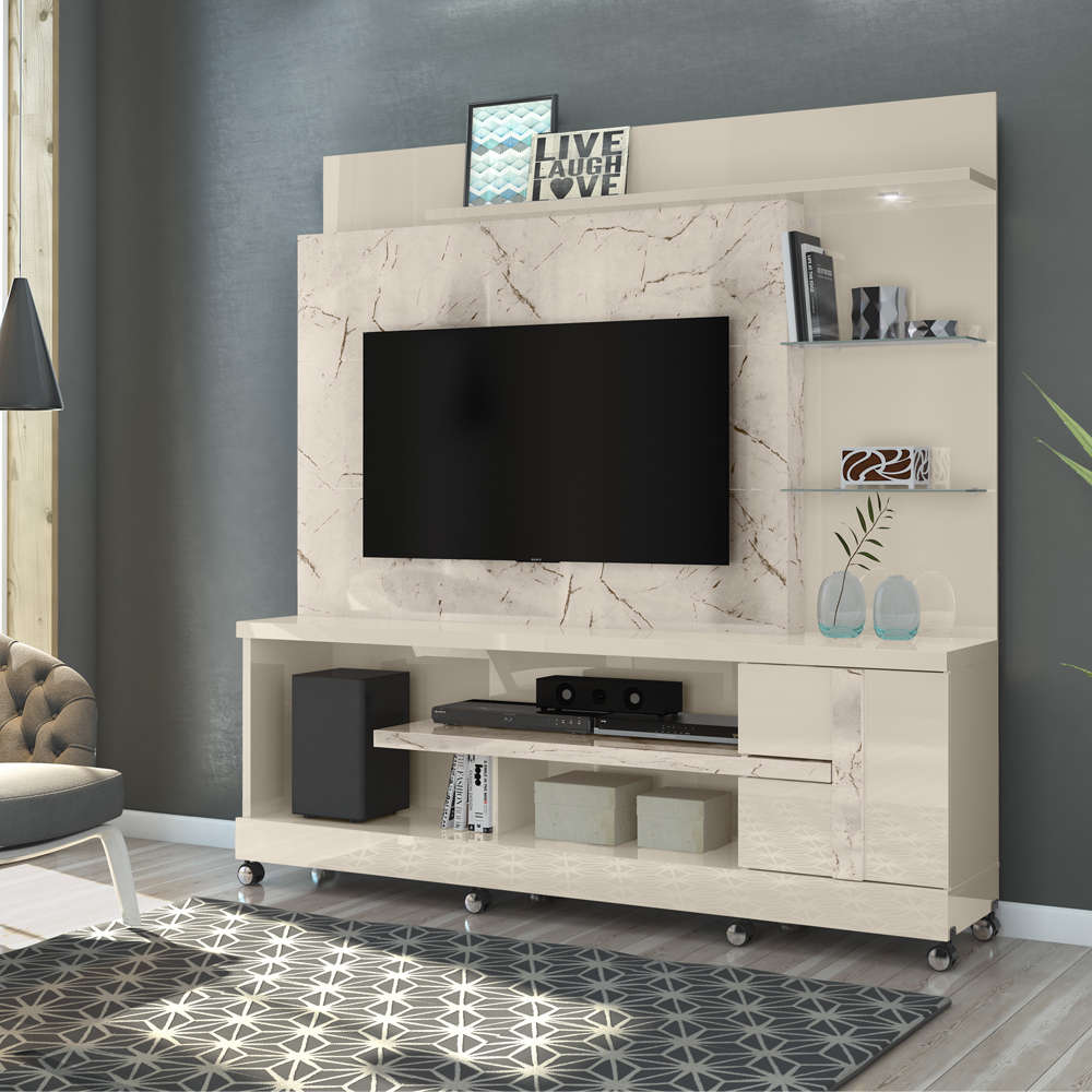 Estante Home Para TV 55 Pol Com Rodizios 9411 Calacata Off White MDT