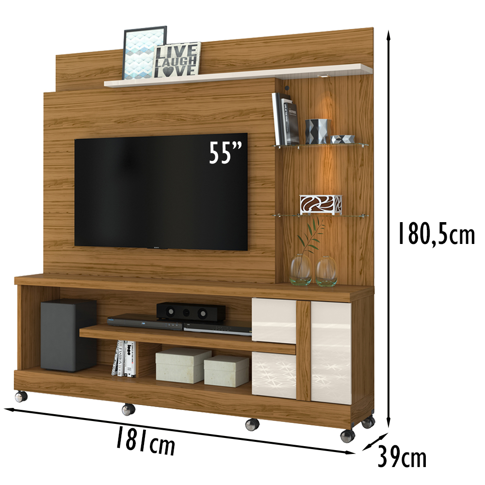 Estante Home Para TV 55 Pol Com Rodizios 9411 Naturale Off White MDT