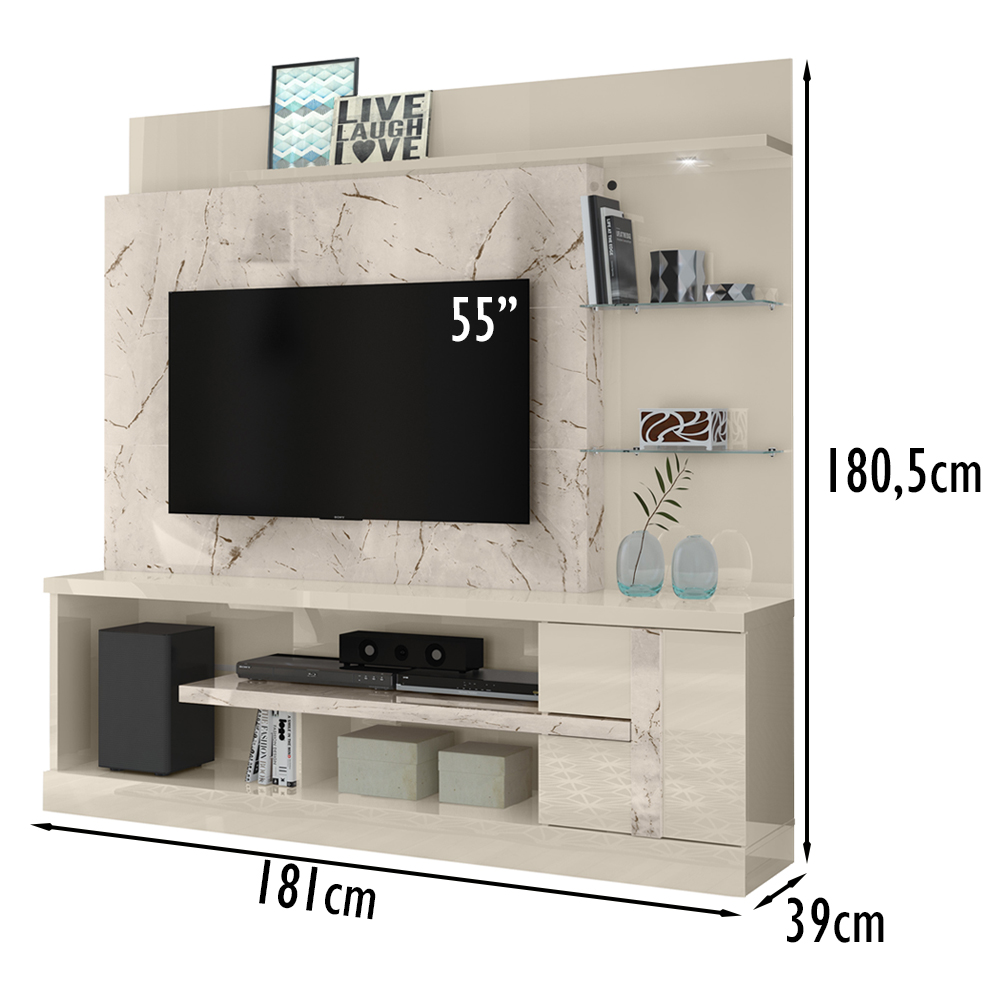 Estante Home Para TV 55 Polegadas 6411 Calacata Off White MDT