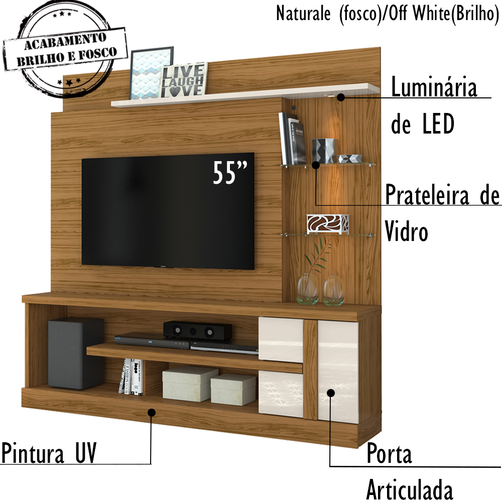 Estante Home Para TV 55 Polegadas 6411 Naturale Off White MDT