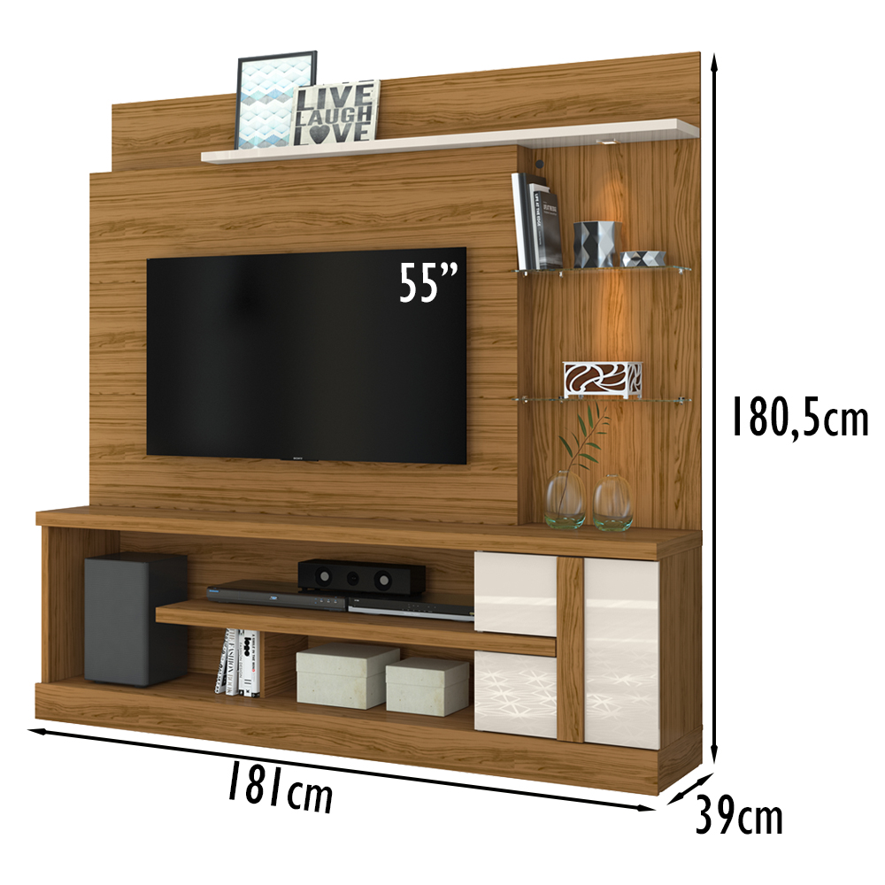 Estante Home Para TV 55 Polegadas 6411 Naturale Off White MDT