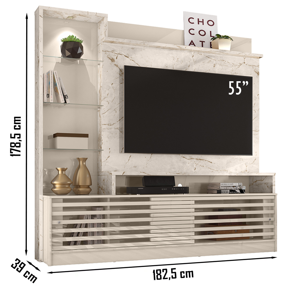 Estante Home Para TV 55 Polegadas 6471 Calacata Off White MDT