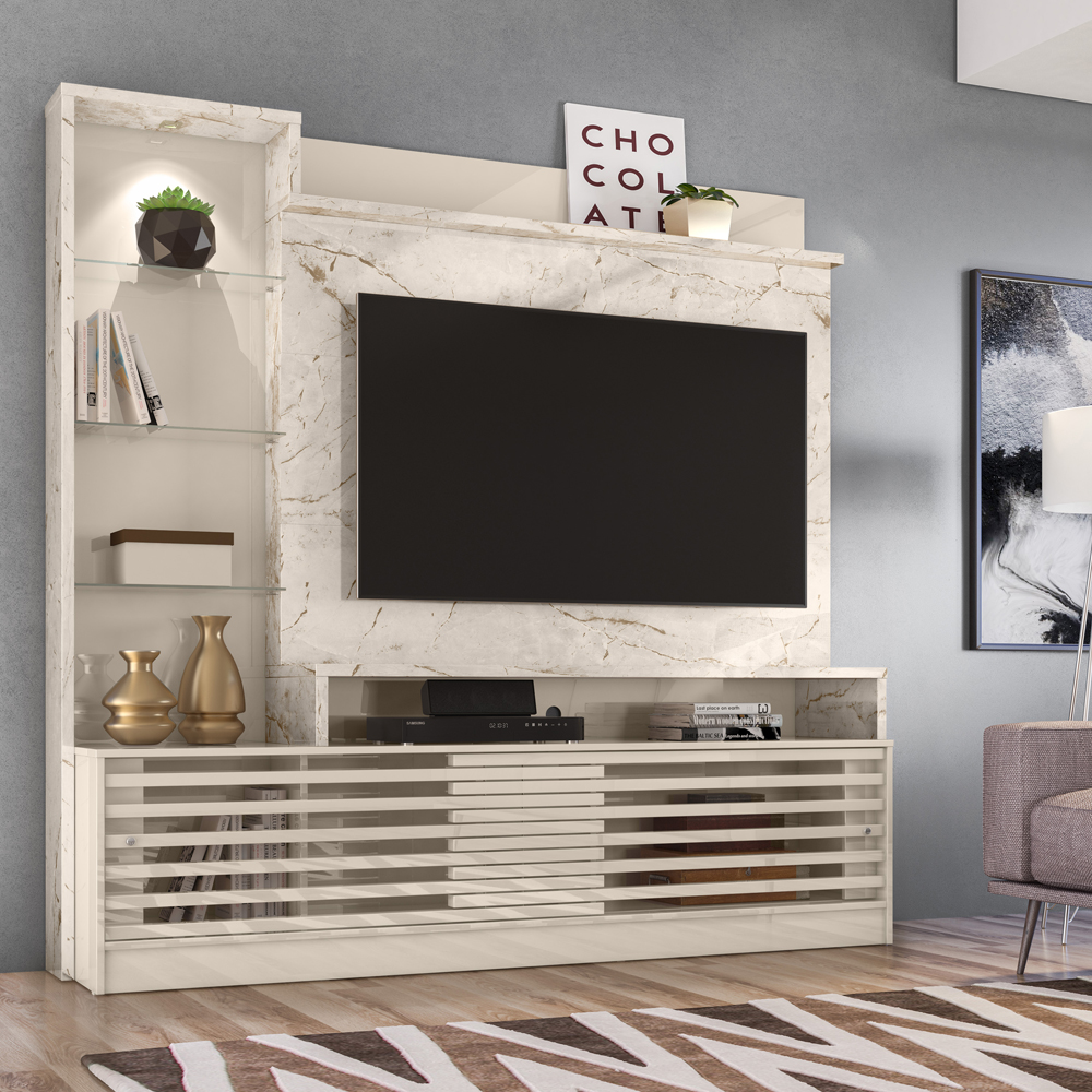 Estante Home Para TV 55 Polegadas 6471 Calacata Off White MDT