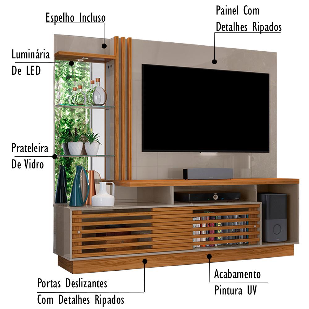 Estante Home Para TV 60 Polegadas 6431 Fendi Naturale Madetec