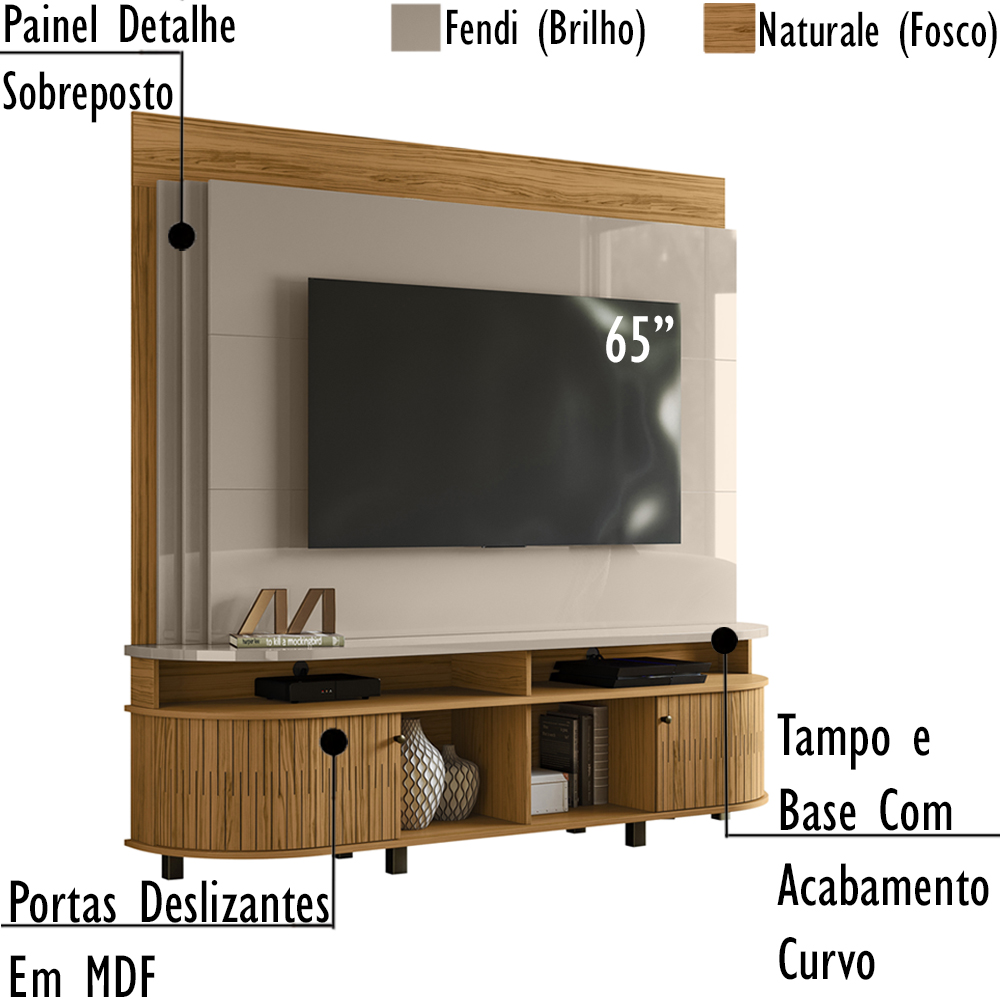 Estante Home TV 65 Pol 2 Portas 183 cm 6511 Fenddi Naturale MDT