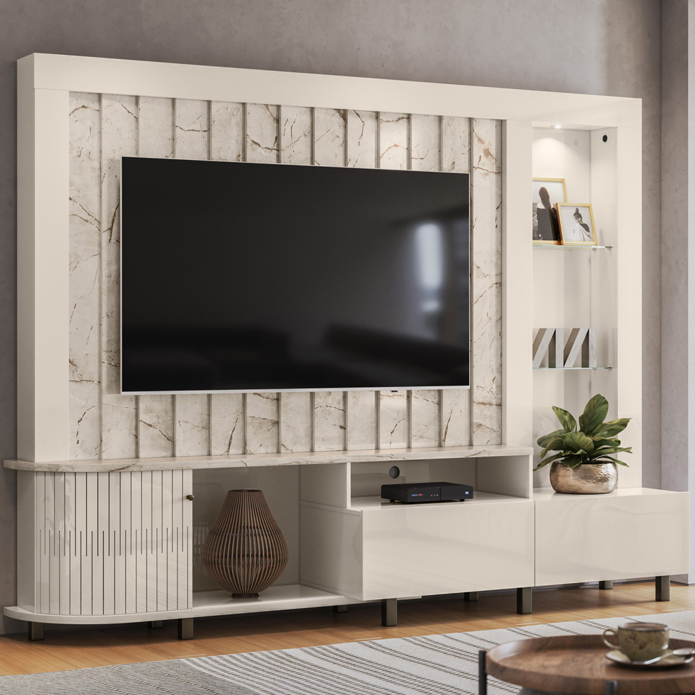 Estante Home TV 70 Pol 2 Gavetas 243 cm 6521 Calacata Off White MDT