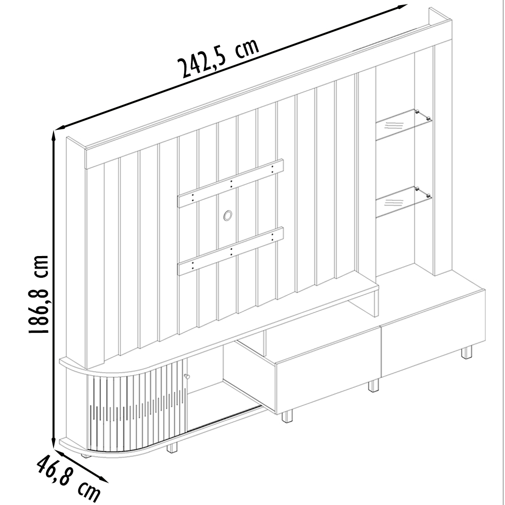 Estante Home TV 70 Pol 2 Gavetas 243 cm 6521 Calacata Off White MDT