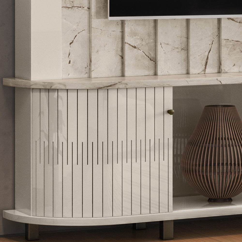 Estante Home TV 70 Pol 2 Gavetas 243 cm 6521 Calacata Off White MDT