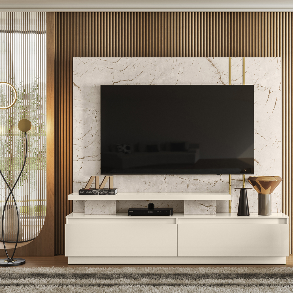 Estante Home TV 75 Pol 2 Gav 183 cm 6531 Calacata Off White MDT