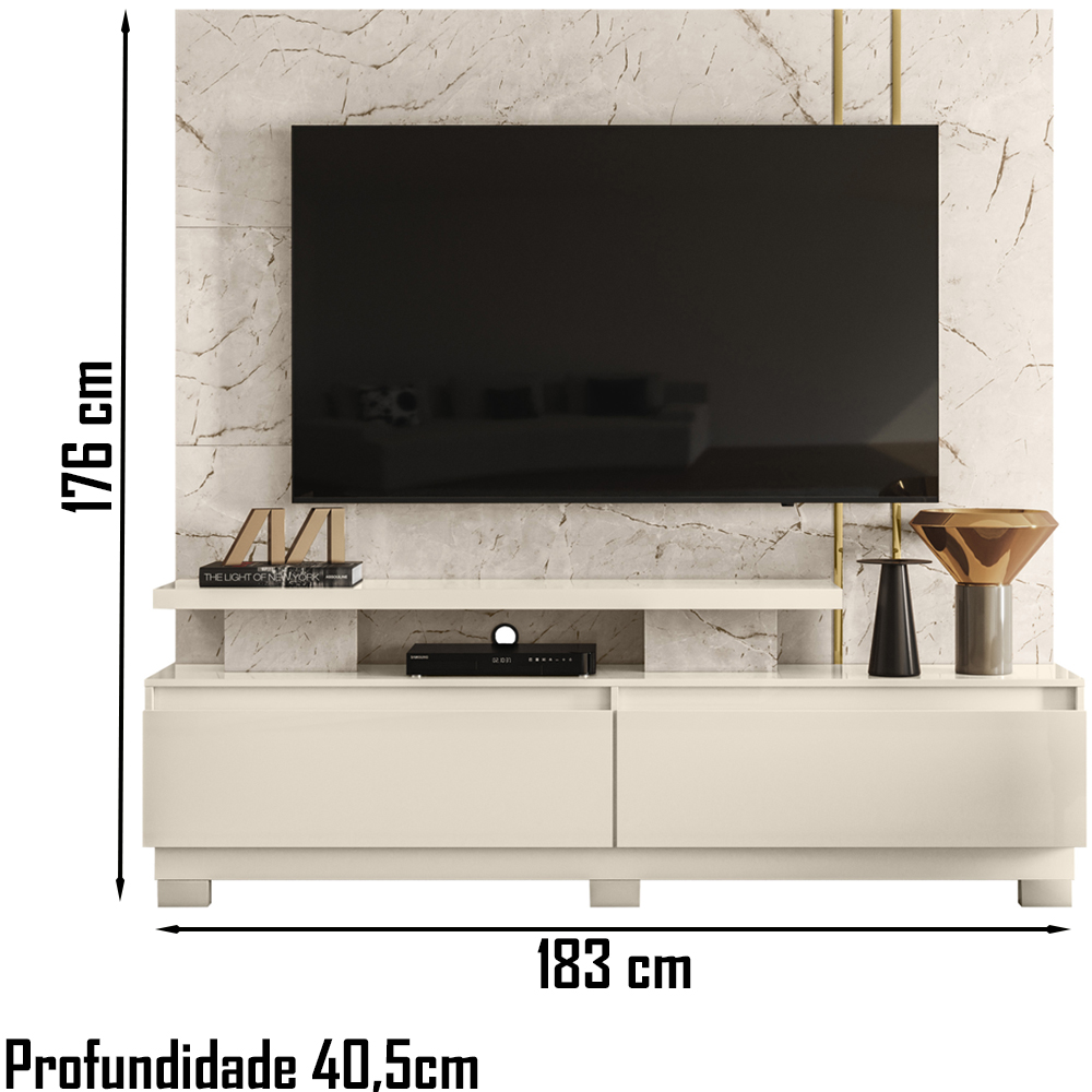 Estante Home TV 75 Pol Com Pes 183 cm 8531 Calacata Off White MDT