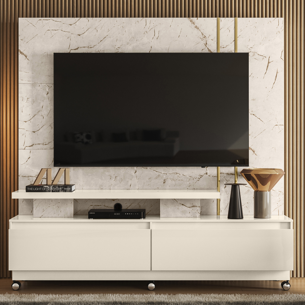 Estante Home TV 75 Pol Com Rodizios 183 cm 9531 Calacata Off White MDT