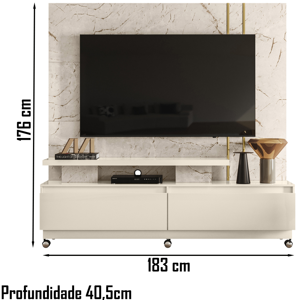 Estante Home TV 75 Pol Com Rodizios 183 cm 9531 Calacata Off White MDT