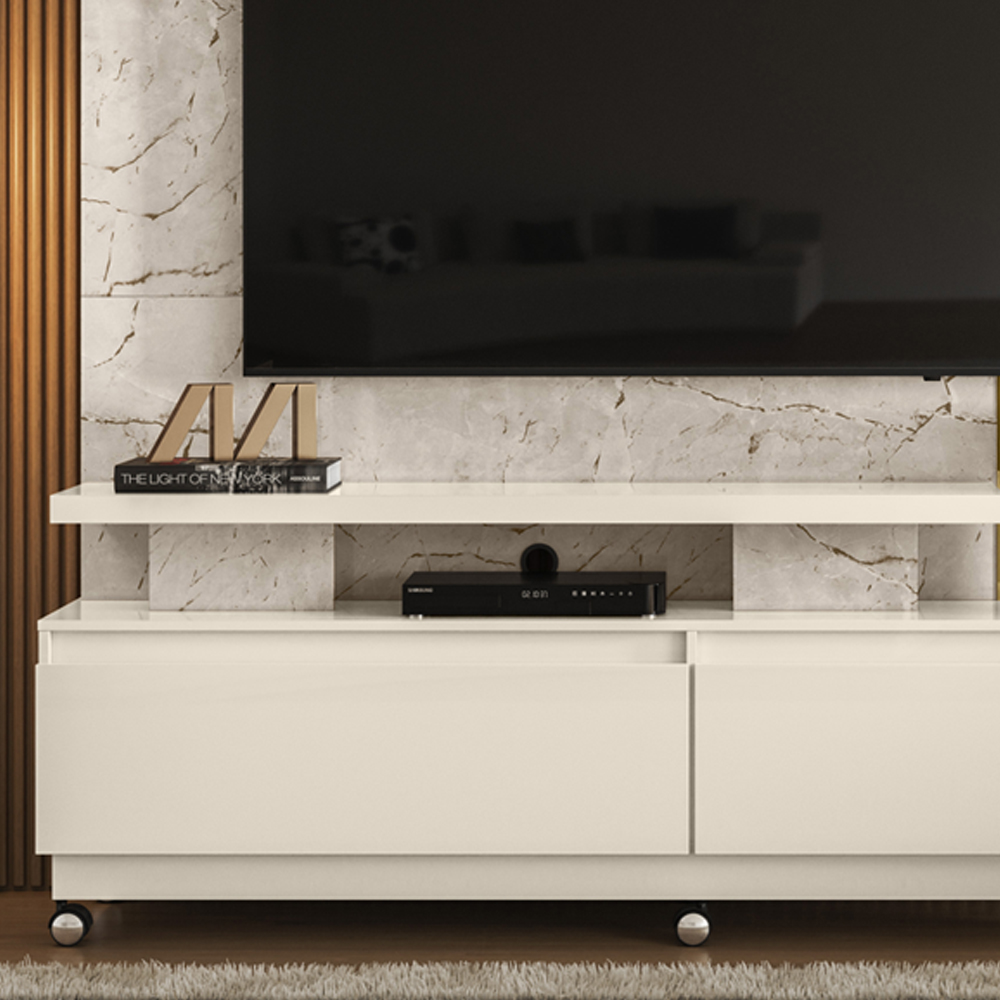 Estante Home TV 75 Pol Com Rodizios 183 cm 9531 Calacata Off White MDT