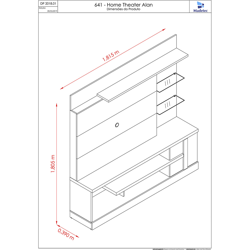 Estante Home Theater Madetec Alan para TV de até 55' - Madetec