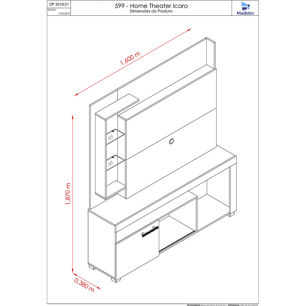 Estante Home Theater Madetec Ícaro para TV de até 50' - Madetec