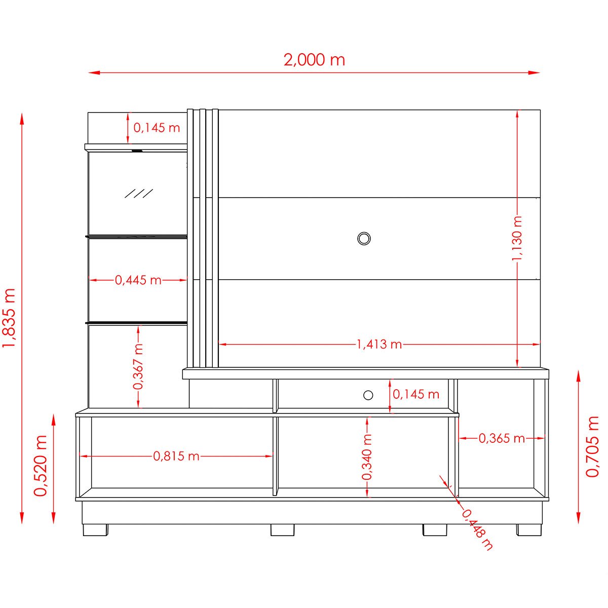 Estante Home Theater c/ Pés para Tv 60 Polegadas Paula Cinamomo/Off White