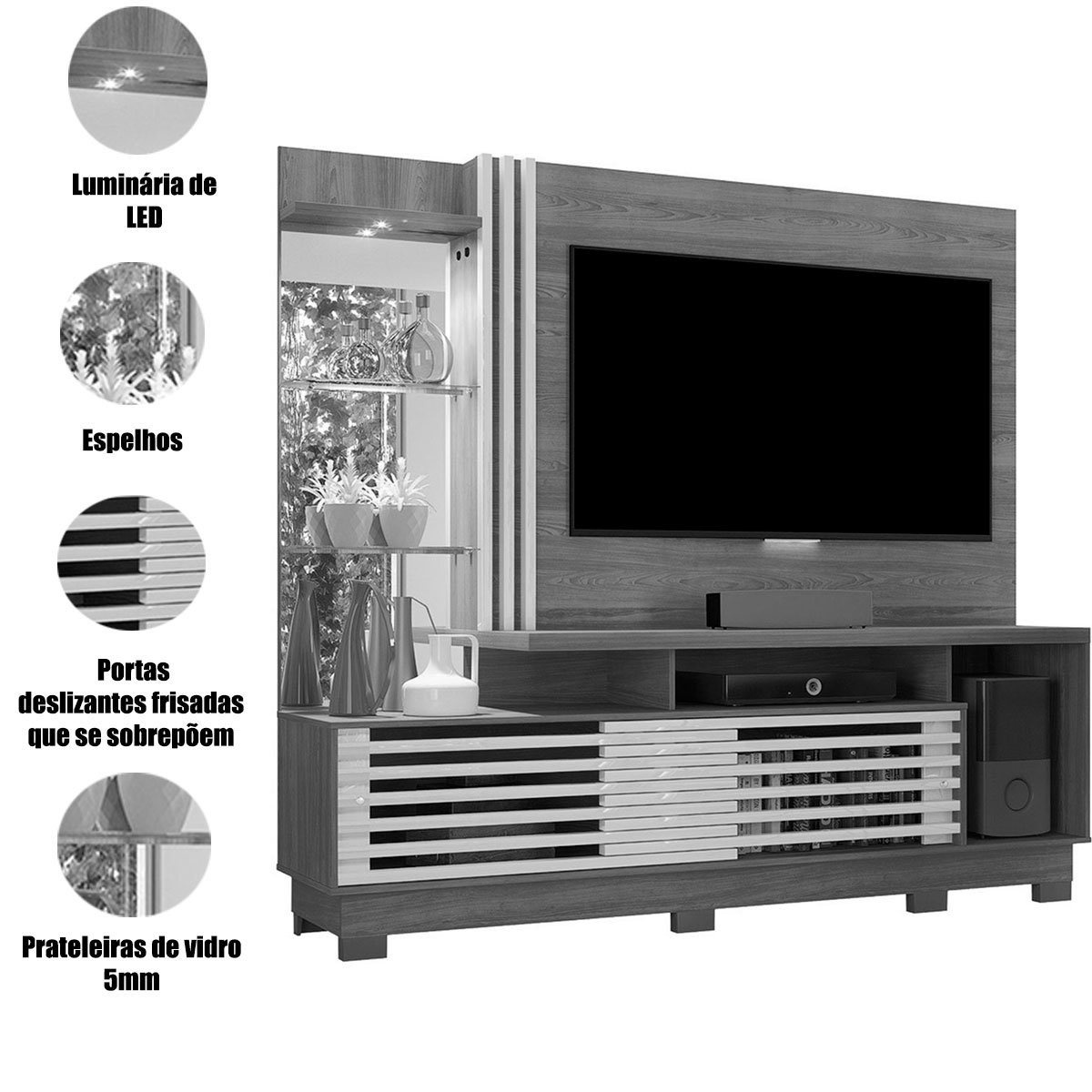 Estante Home Theater c/ Pés para Tv 60 Polegadas Paula Cumaru