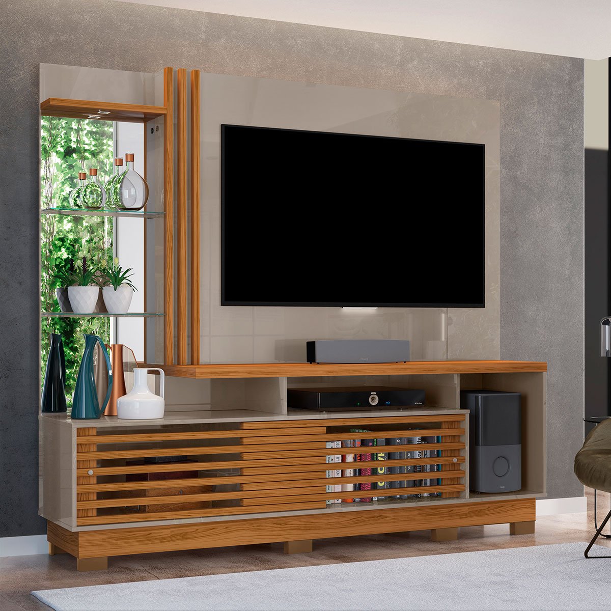Estante Home Theater c/ Pés para Tv 60 Polegadas Paula Fendi/Naturale