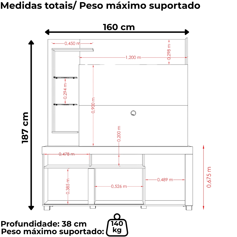 Estante Home Tv 50 Pol 1 Porta 160 cm Icaro Cinamomo Off White MADETEC
