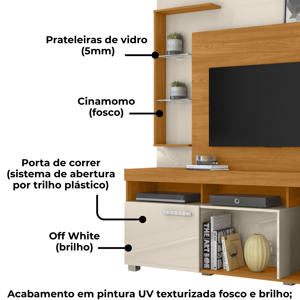 Estante Home Tv 50 Pol 1 Porta 160 cm Icaro Cinamomo Off White MADETEC