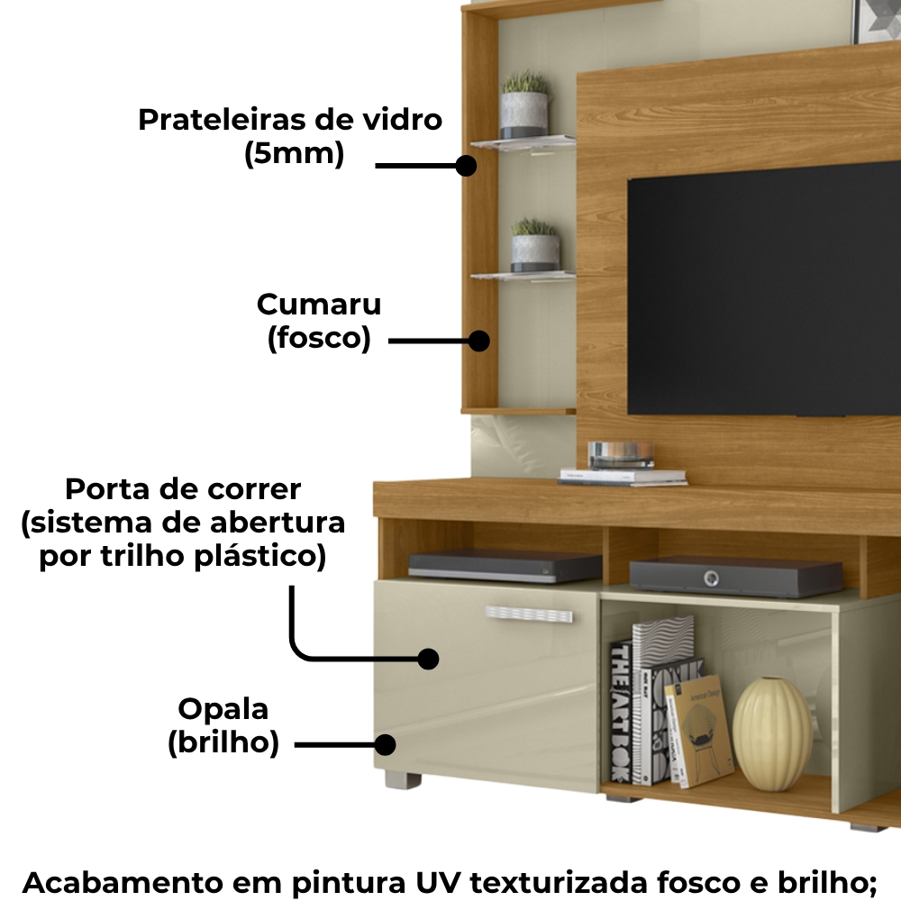 Estante Home Tv 50 Pol 1 Porta 160 cm Icaro Cumaru Opala MADETEC