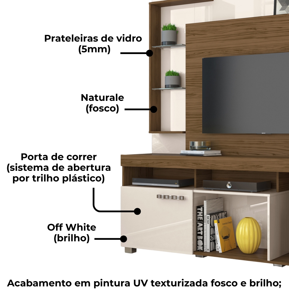 Estante Home Tv 50 Pol 1 Porta 160 cm Icaro Naturale Off White MADETEC