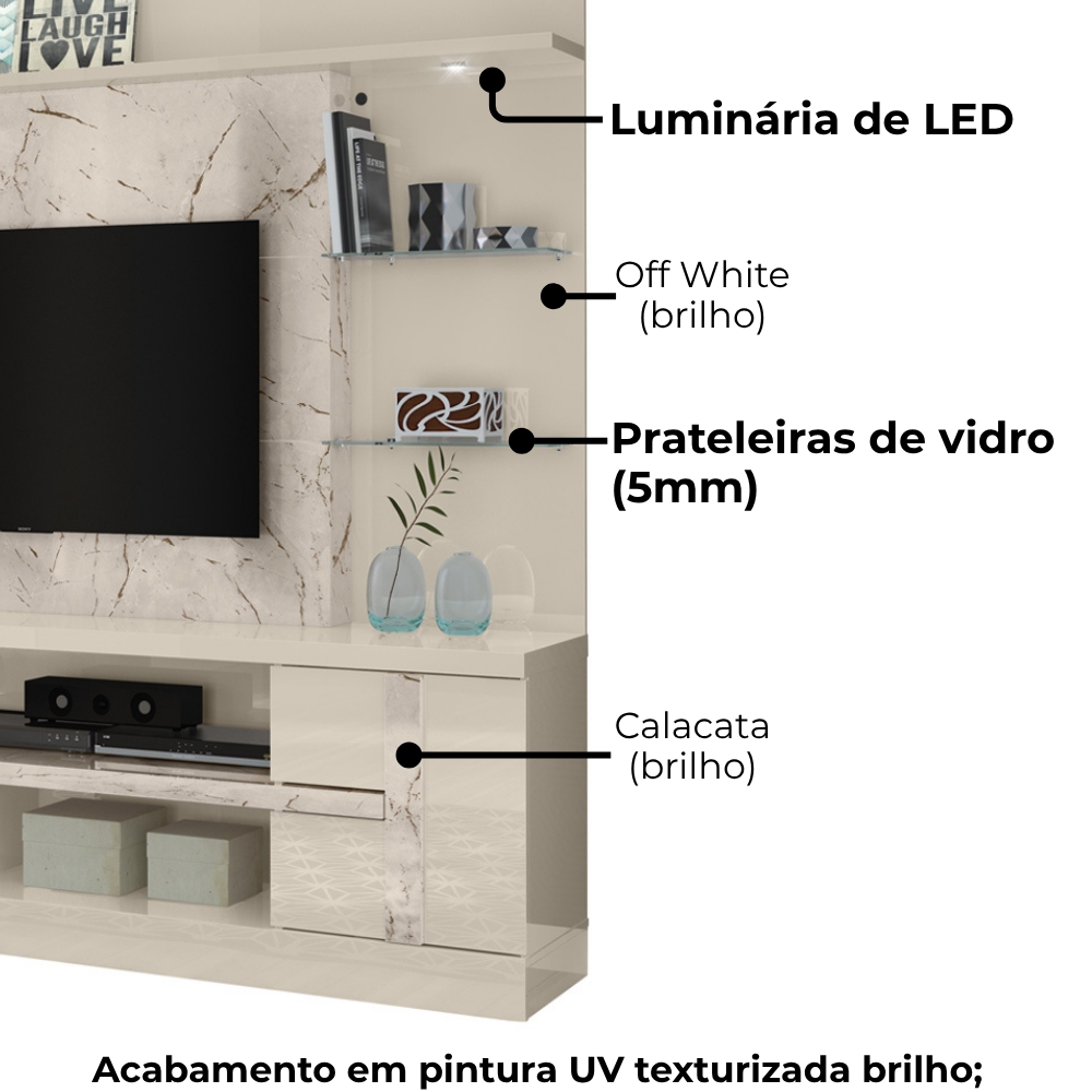 Estante Home Tv 55 Pol 1P 181 cm Alan Calacata Off White MADETEC