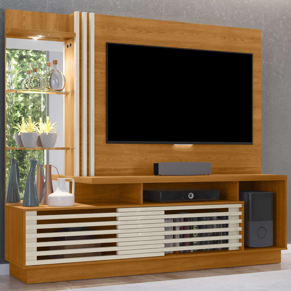 Estante Home Tv 60 Pol 200 cm Frizz Plus Cinamomo Off White MADETEC