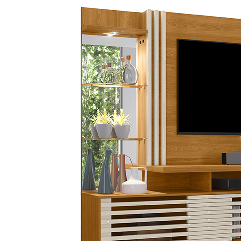 Estante Home Tv 60 Pol 200 cm Frizz Plus Cinamomo Off White MADETEC