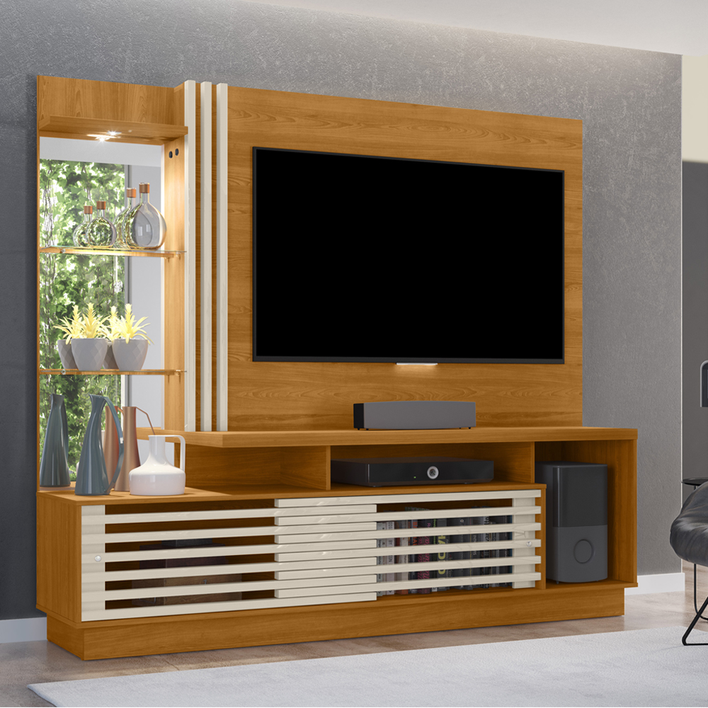 Estante Home Tv 60 Pol 200 cm Frizz Plus Cinamomo Off White MADETEC